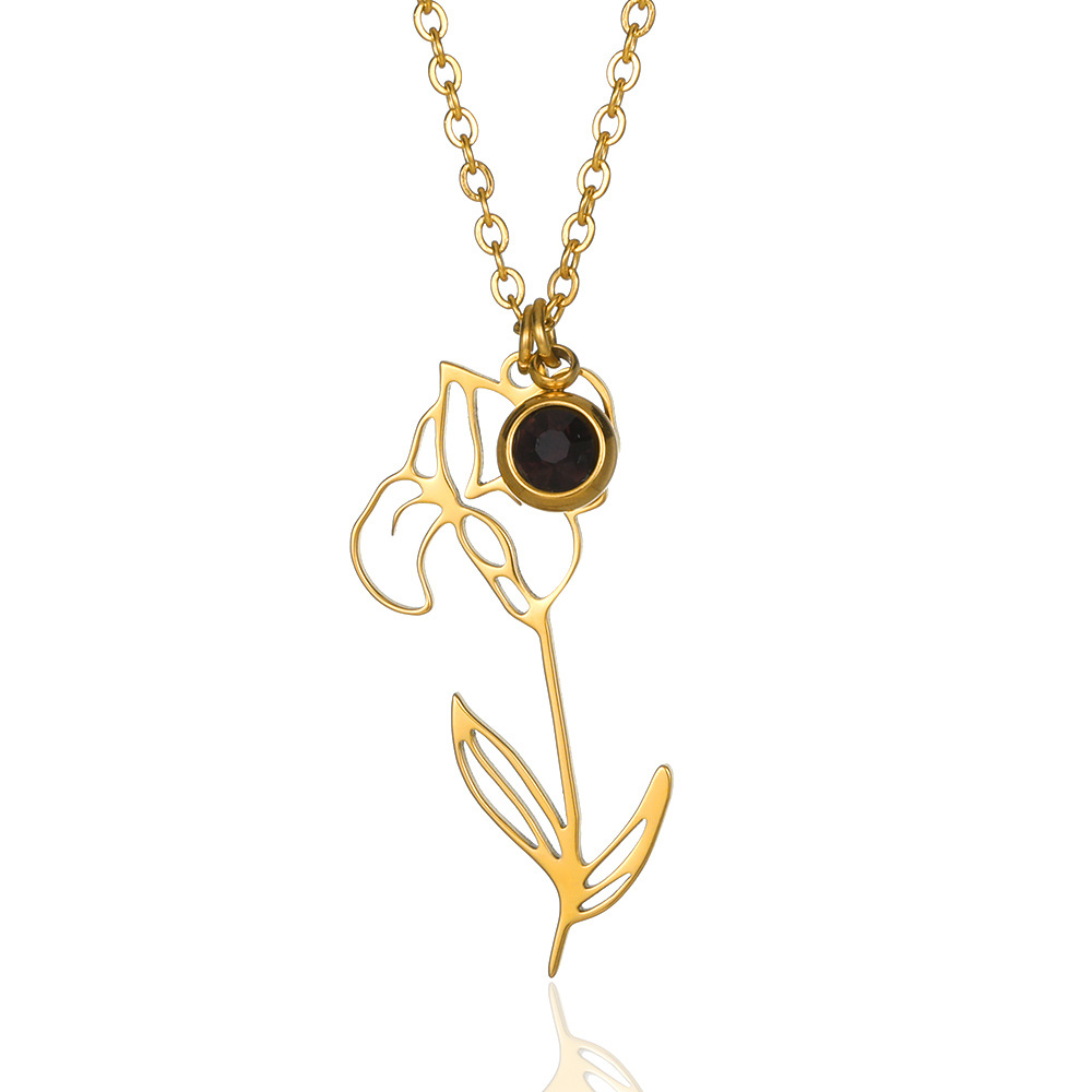Simple nuevo diciembre flor 18K chapado en oro collar de acero inoxidable regalo de piedra de cumpleaños Rosa mes colgante
