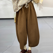 素凡卡秋季新款韩版时尚纯色菱格夹棉长裤大码抽绳卫裤女3077