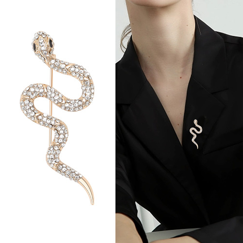 Korean version creative rhinestone snake brooch ins trendy fashion simple clothing accessories personalized alloy animal pin wholesale