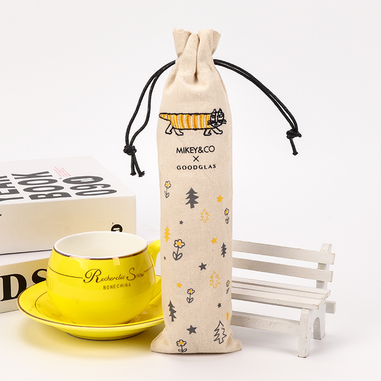 广告吸管棉布袋客制 时尚彩印刺绣帆布束口袋 学生印花文具笔袋