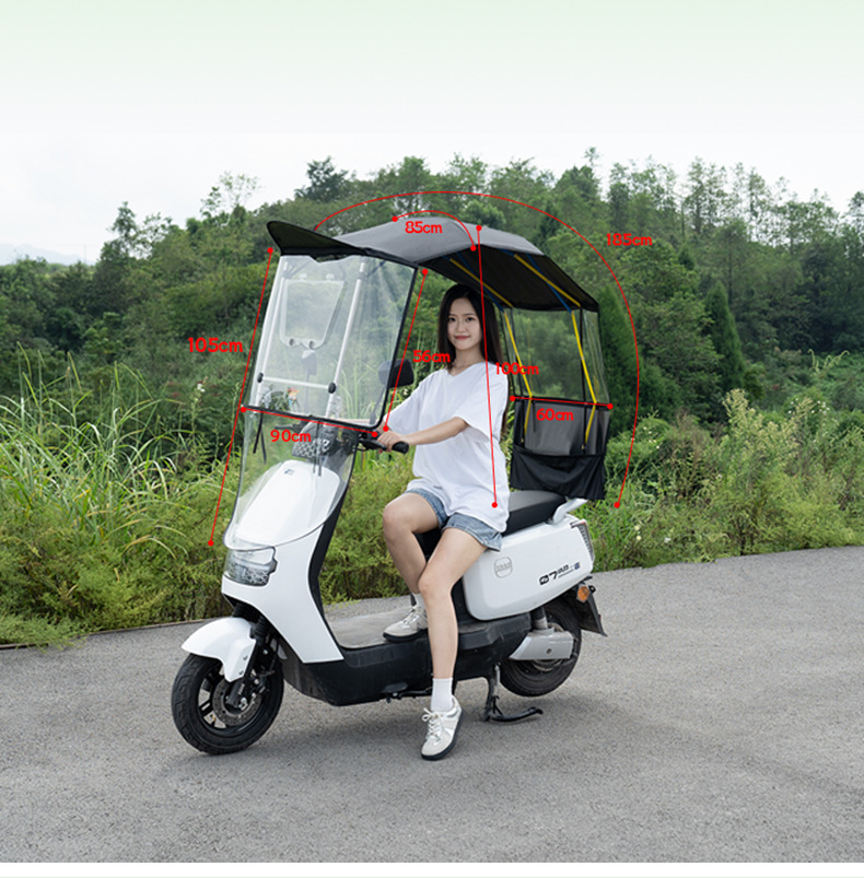 Fully Enclosed New Electric Vehicle Canopy, Quick-Detachable Folding Retractable Canopy, Motorcycle Sunshade and Rainproof Stainless Steel Support