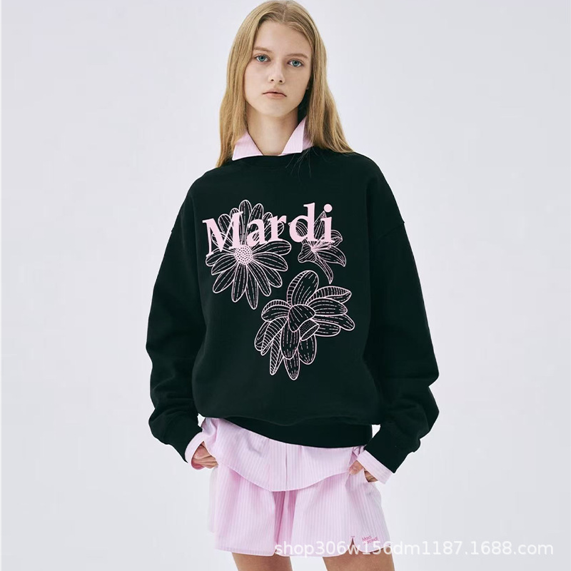 现货mardi韩国赵露思同款潮牌雏菊刺绣印花字母圆领卫衣一件代发|undefined