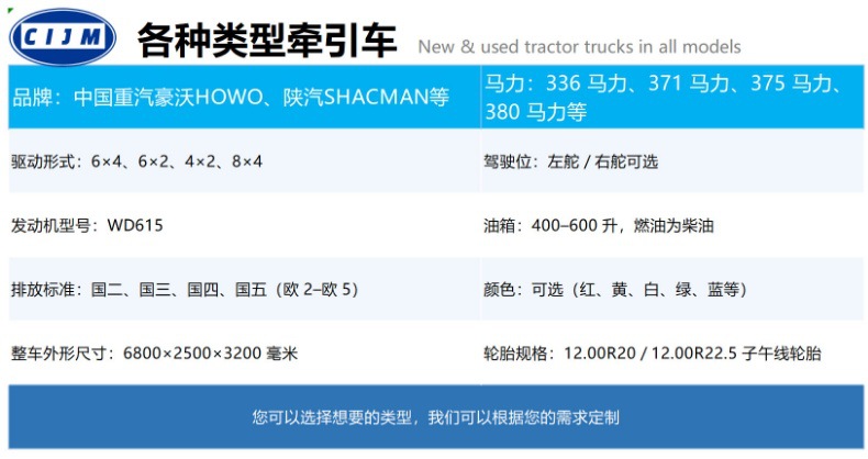The Source Manufacturer Re-Manufactures and Exports for Sale to Africa the Sinotruk Howo 4X2 Howo Tractor Truck, Trailer Truck, and Cargo Truck