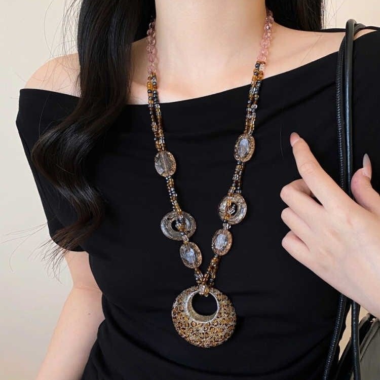 Change the Style of Ancient Shibuya Sexy Leopard Print Beaded Necklace Women's Y2K Subculture Long Sweater Chain Accessories