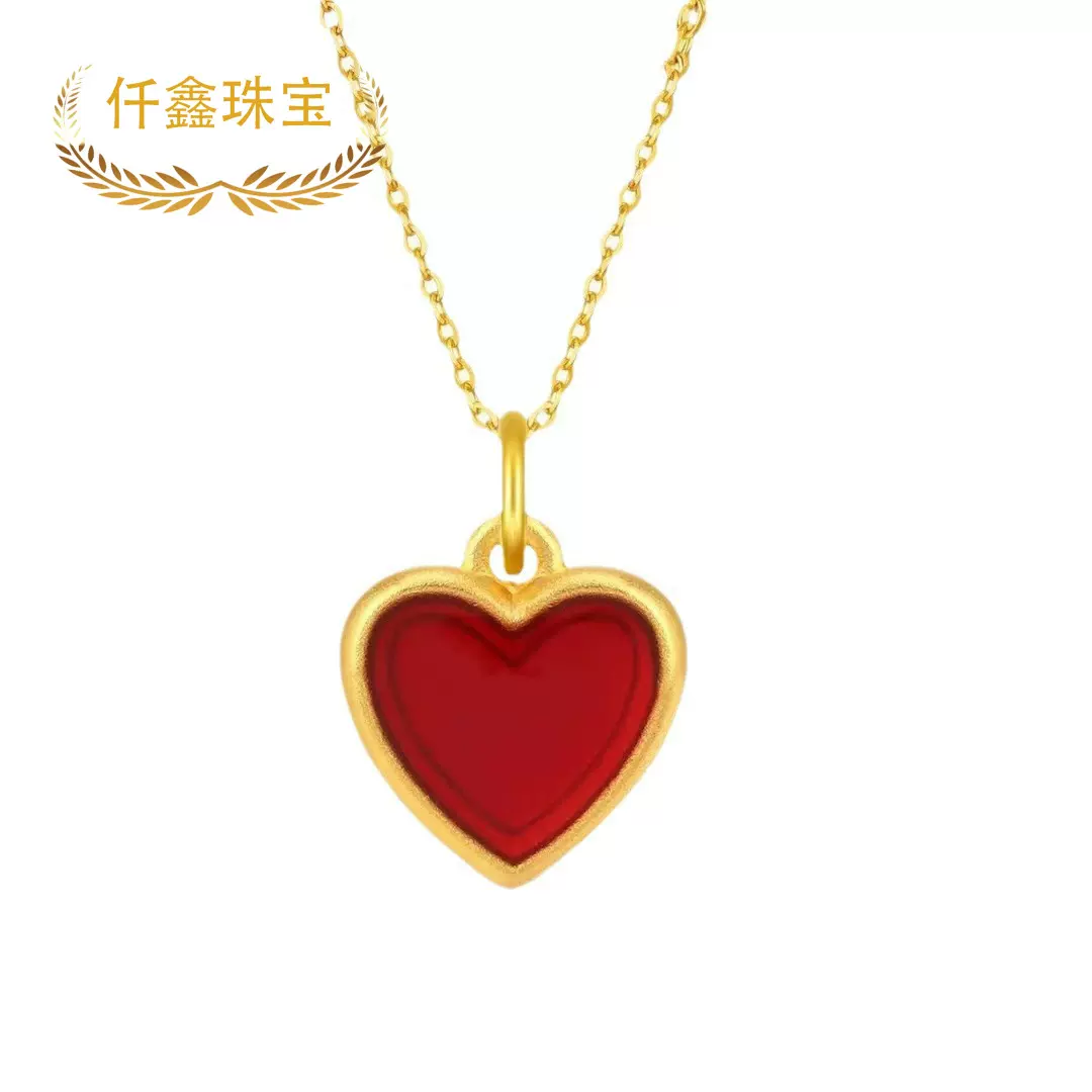 仟鑫珠宝足金999吊坠女古法烧蓝烤漆爱心挂坠diy项链配饰水贝黄金