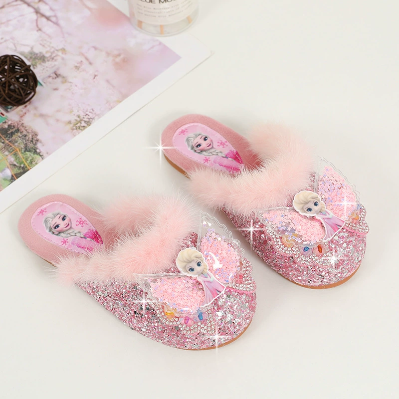 Домашняя хлопковая обувь с героями мультфильмов принцессы Эльзы, новинка осень-зима, пушистая обувь для девочек, домашние детские тапочки на подкладке