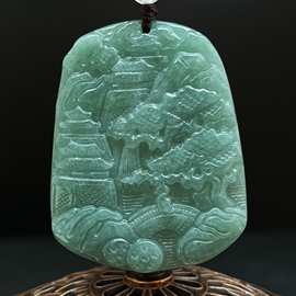 天然a货翡翠豆种山水牌玉石吊坠挂件男女款玉佩四会玉器批发