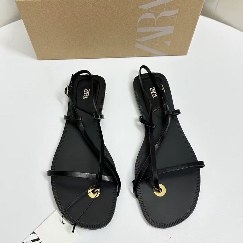 Za Home 2025 Summer New French Style Clip-Toe Bohemian Thin Strap Flat Shoes for Women, Fashionable and Versatile for Summer