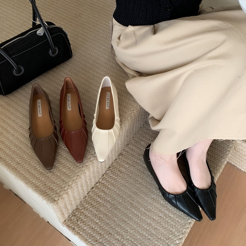 法式尖头内增高单鞋女鞋子2025春夏新款褶皱浅口原创晚晚鞋通勤鞋|undefined