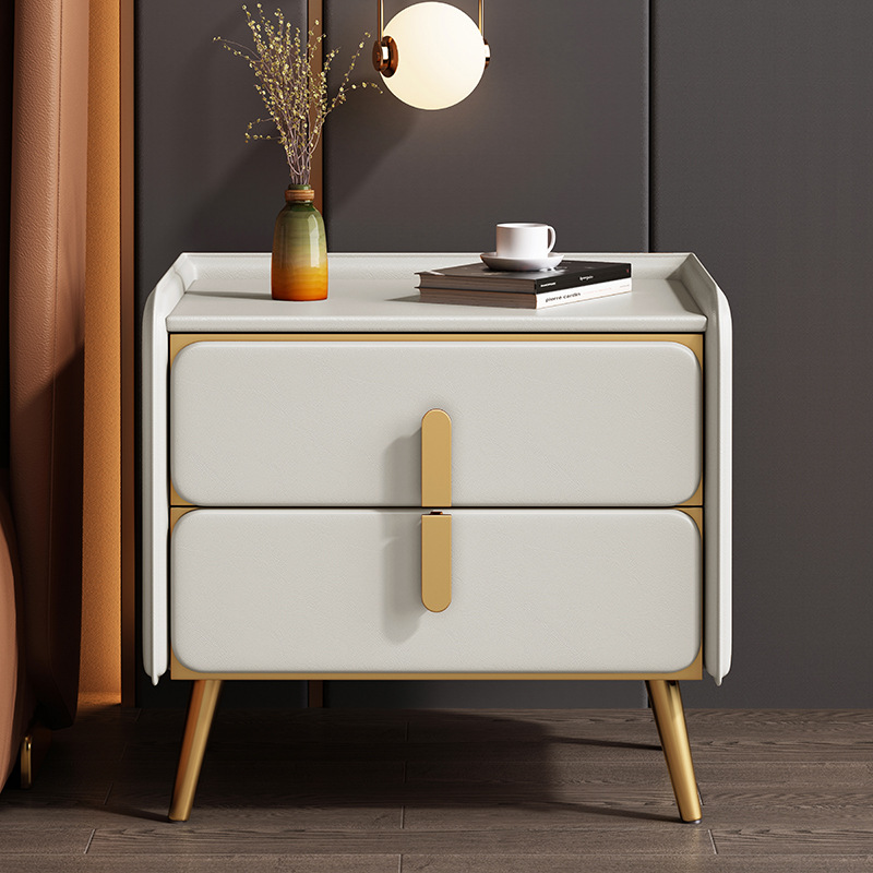 Madera maciza mesita de noche Luz de lujo de alto grado dormitorio simple moderna mesita de noche hogar roca placa pequeña mesita de noche gabinete de almacenamiento