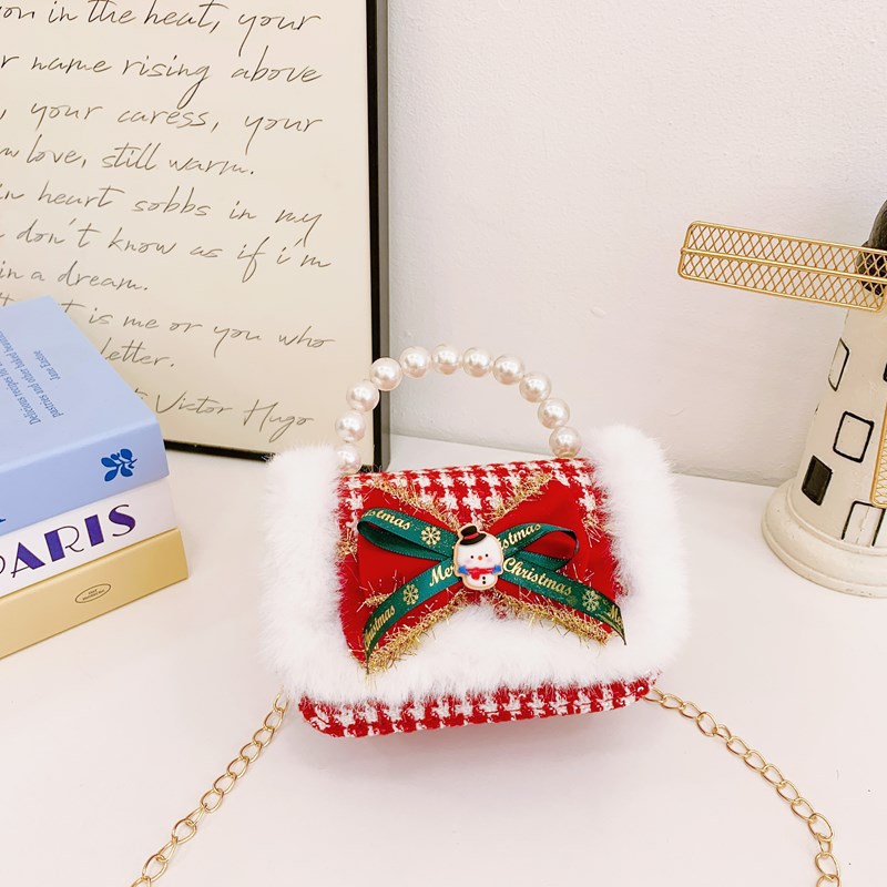 Nuevo bolso de hombro de niñas lindo arco bolso de perla bebé 2025 bolso rojo pequeño viento perfumado bolso para niños