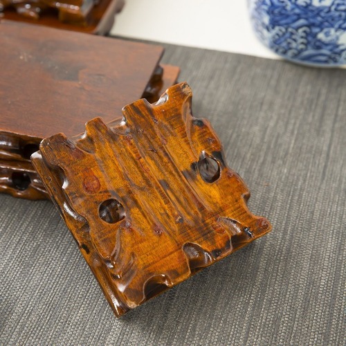 Root carving solid wood base, handicraft ornaments square wooden base, stone Buddha statue purple sand pot vase base