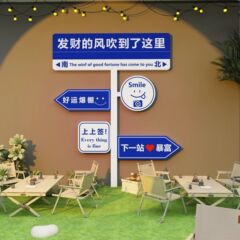 ネットの赤いカードの写真撮影区は道路標識のバーベキューの鍋の店のバーを配置して壁の面の工業装飾のキャンプ風を並べます。