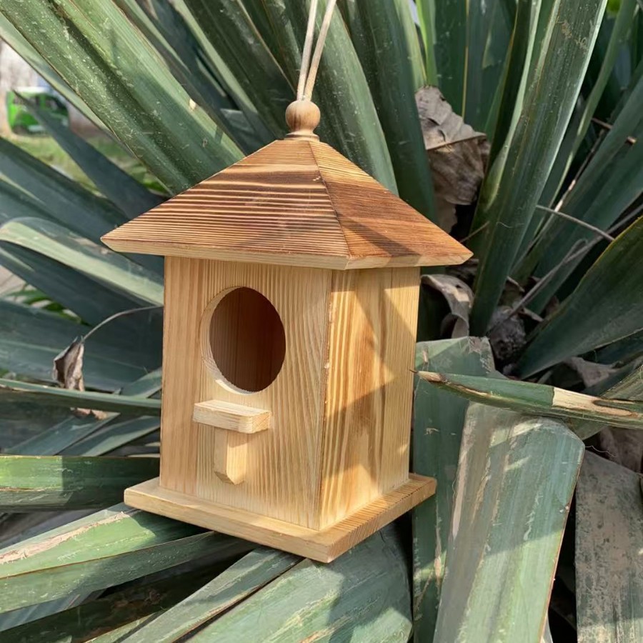 Madera al aire libre pájaro nido creativo pájaro alimentador pájaro casa Nido de Pájaro jaula cría caja Loro Casa decoración personalizada colgante