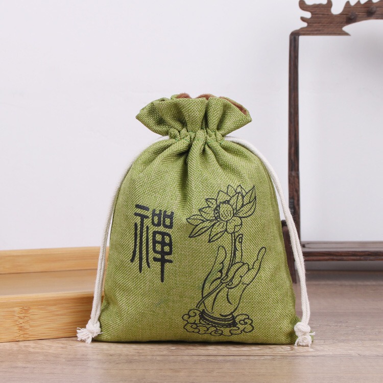 蓮の花リネン巾着ポケット、ジュエリーバッグ、ジュエリー包装と収納、リネンバッグ、小さな布バッグ|undefined