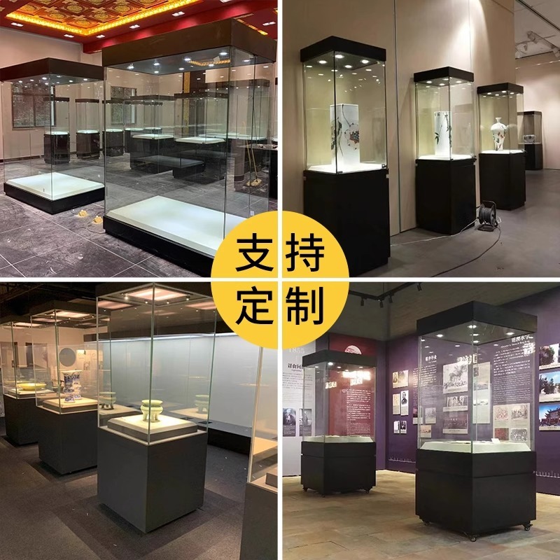自然史ディスプレイキャビネット独立キャビネット文化遺物アンティーク花瓶ジュエリー翡翠ライトとロック付き透明ガラスディスプレイキャビネットブース|undefined