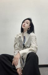 秋季新款简约大气简约拼接条纹棉衬衫立领长袖上衣146