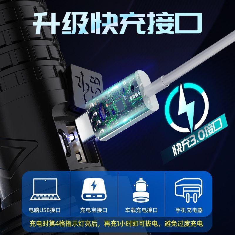 Tpye-C recargable hogar multifunción linterna transfronteriza P50 linterna al aire libre zoom pantalla de potencia