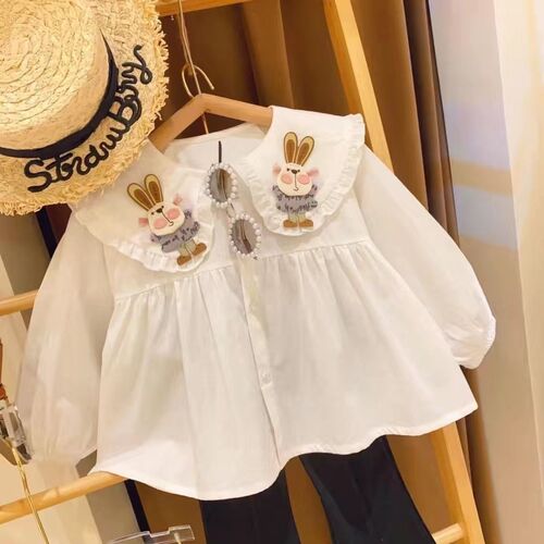 Baby Shirt Spring and Autumn Girls Long Sleeve Blouse Children's Outerwear Top Korean Version Medium and Small Children's Clothes Stylish Autumn Outfit