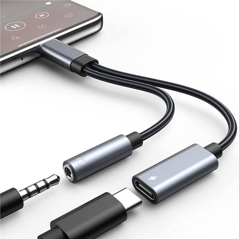 Suitable for Apple to Apple Two-in-One Headset Adapter Type-C to Headset 3.5 Elbow Audio Charging Cable