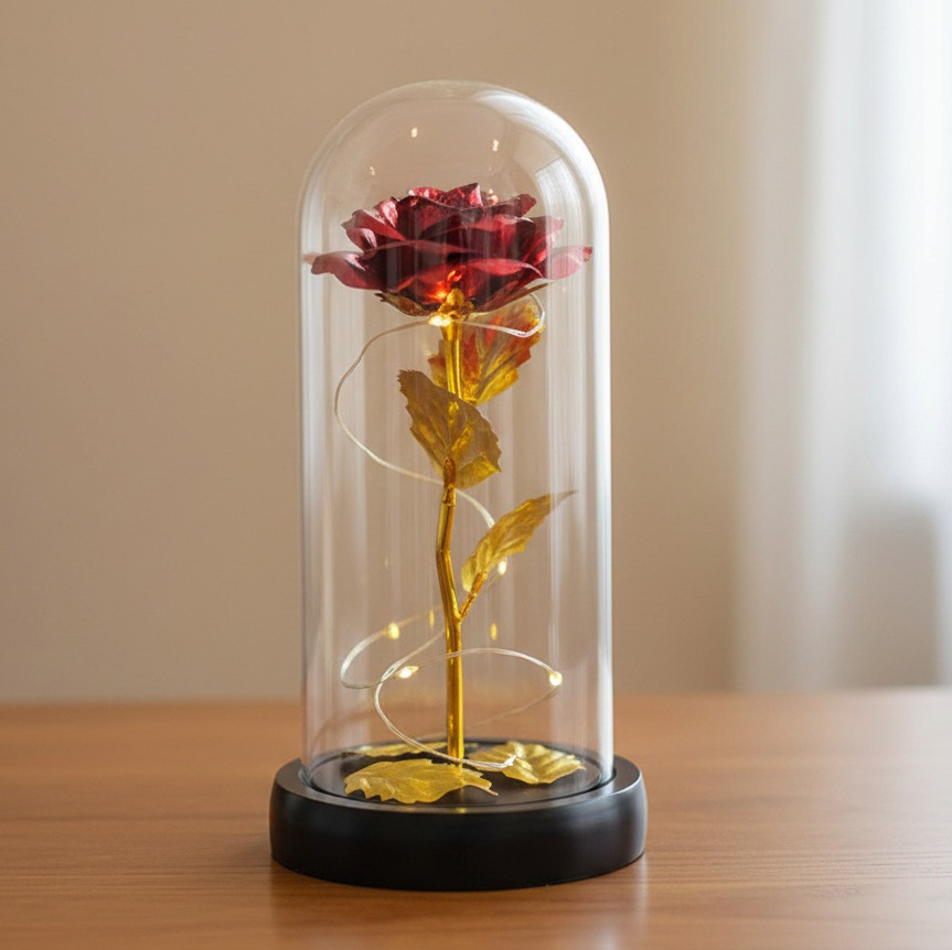 Flor inmortal de oro flor de vidrio de plástico decoración regalo de cumpleaños ceremonia de graduación Qixian día de San Valentín lámpara de noche