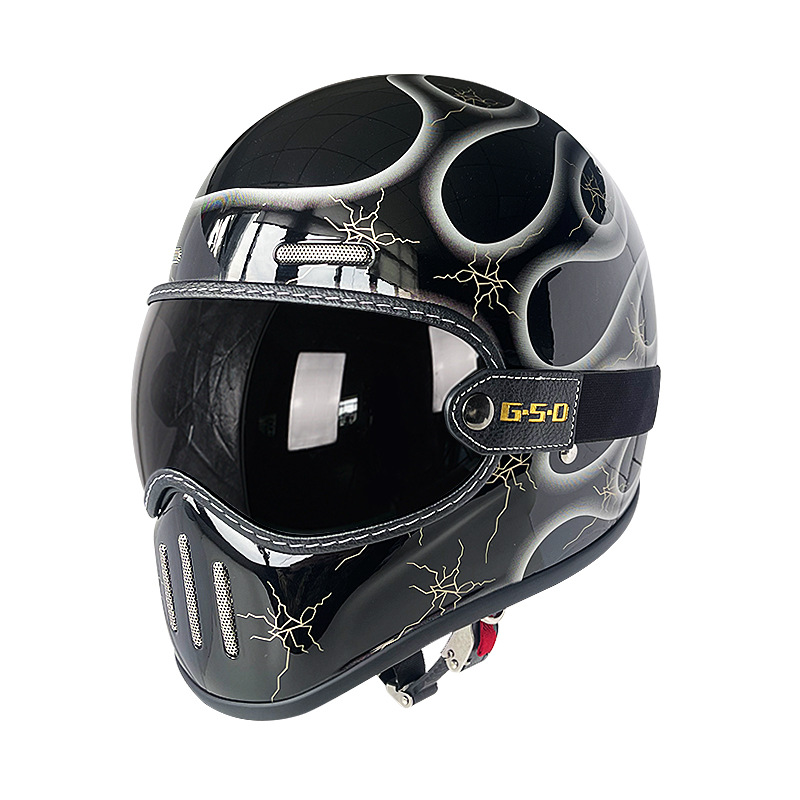 Motosiklet kaskı (dəbilqə) – Motuoche Motorbike Helmet - silver-flame-black-tea-lens-m55-56
