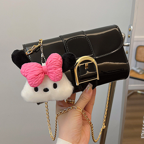 ins超火网红漆皮链条迷你小包包女2024新款潮韩版百搭单肩斜挎包