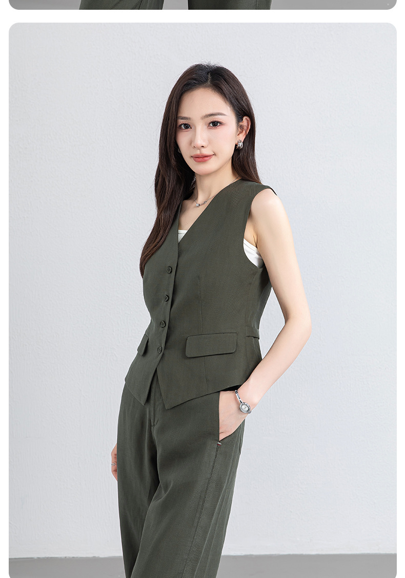 Áo vest gile nữ cổ chữ V chất liệu linen phối sợi Tencel, dáng suông nhẹ, thích hợp mặc ngoài đi làm — Áo gi lê - 65308 Mochamus chi tiết 27