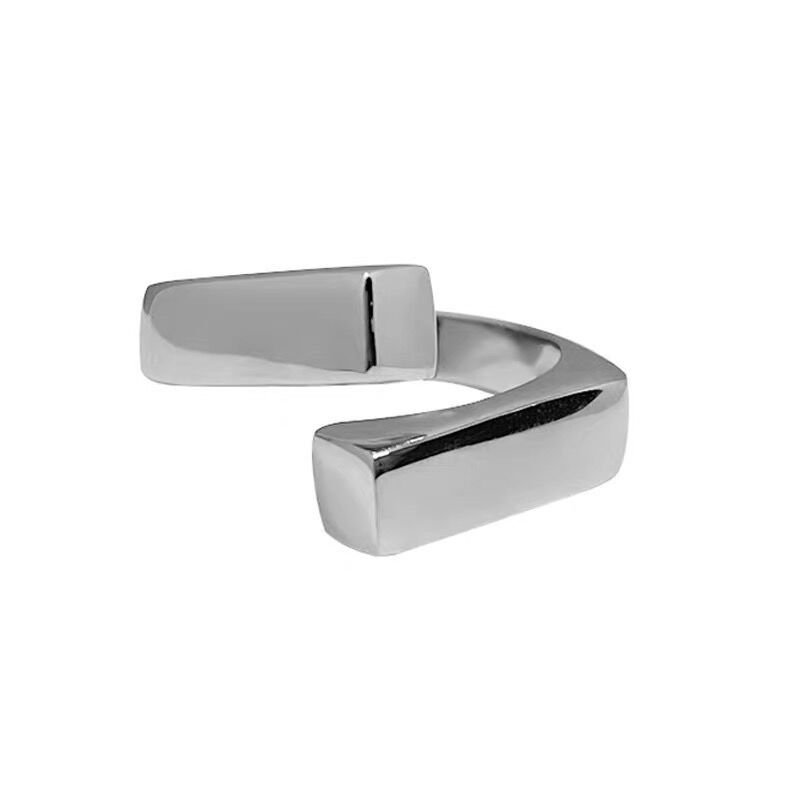 Anello rettangolare sfalsato in argento sterling S925, popolare per donna, stile minimalista, aperto, per indice, nicchia di moda._voghion.com
