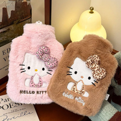 可爱豹纹Hello Kitty毛绒注水热水袋ins加厚内胆暖手宝暖宝宝批发