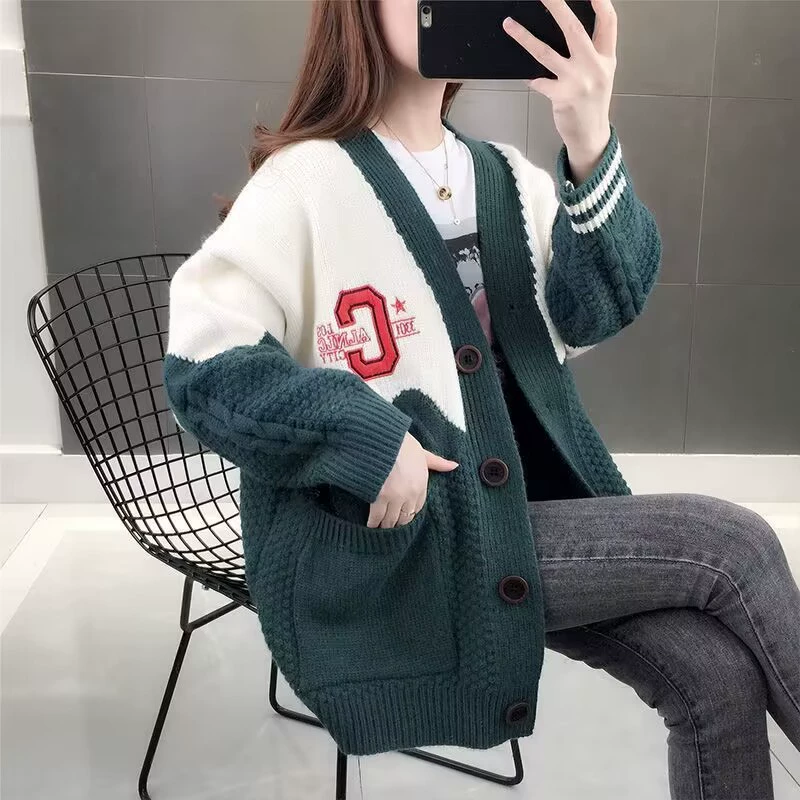 Демисезонный свитер, модный вязаный кардиган, AliExpress, (кросс-бордерная торговля), с вышивкой