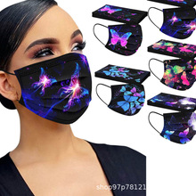 黑色蝴蝶印花一次性防护口罩舒适透气性好三层含熔喷高颜值成人