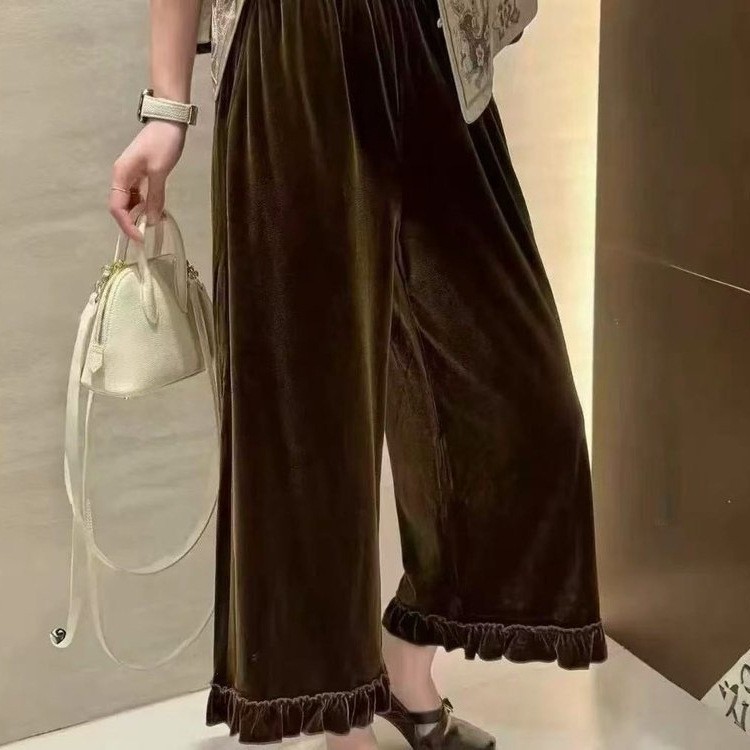 新中式金丝绒直筒裤网红女裤秋冬宽松显瘦洋气九分裤百搭休闲裤|undefined