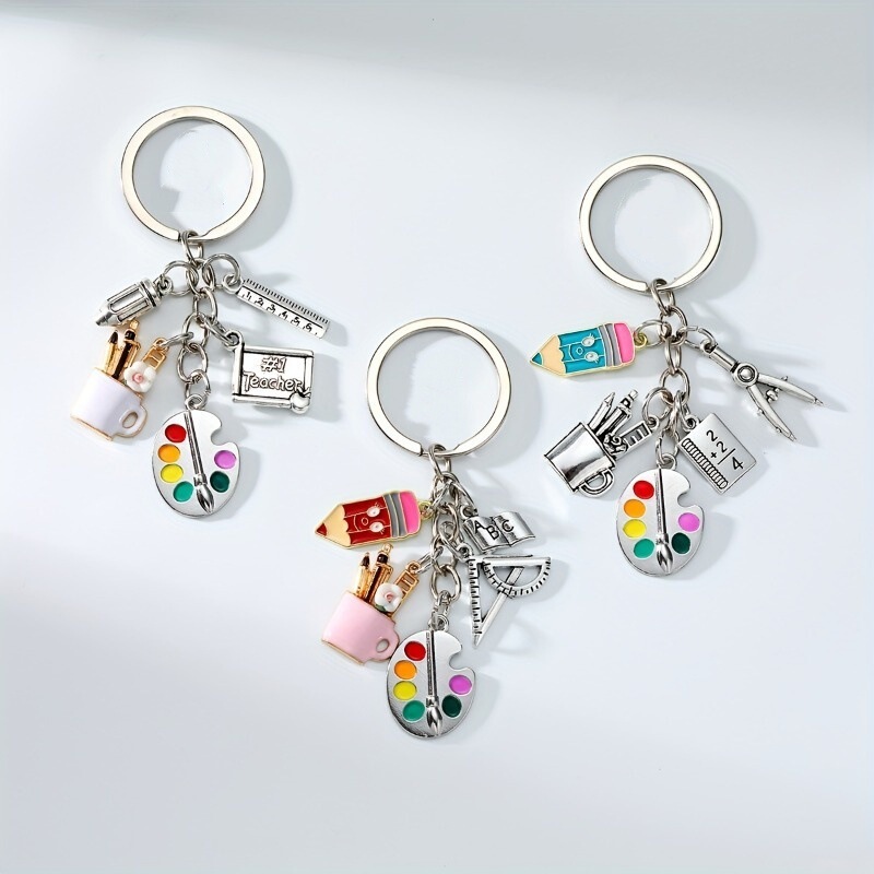 Oil Dripping Pencil Red Apple Drawing Board Keychain for Teachers and Classmates Keychain Graduation Season Keychain