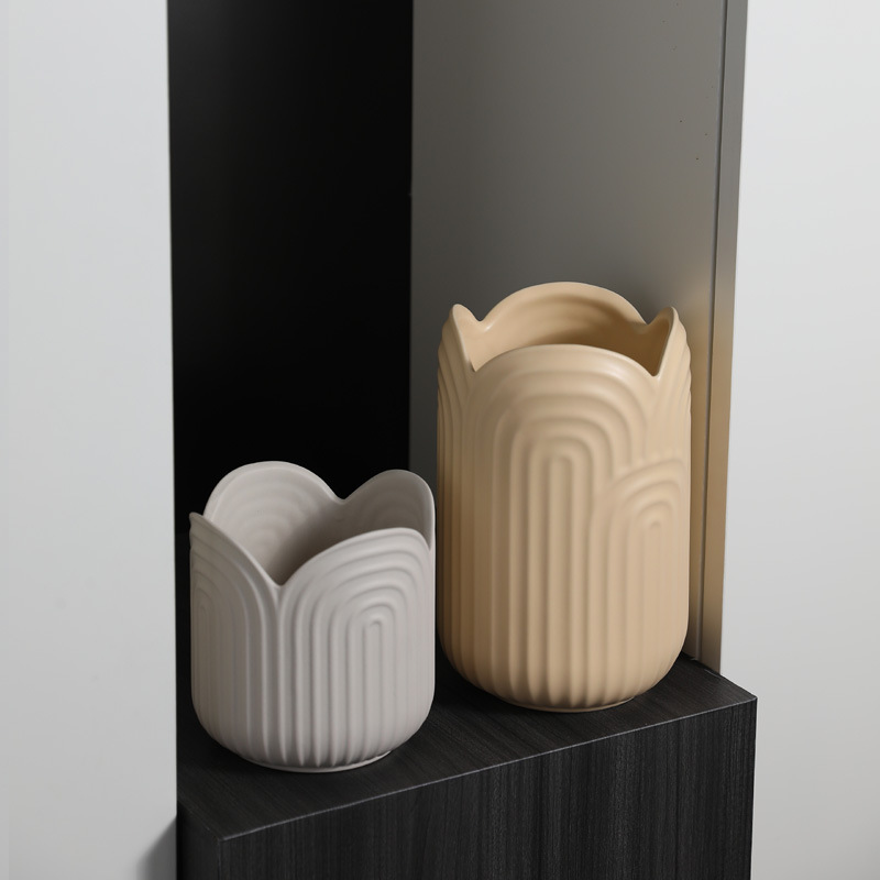 Crema ins estilo geométrico florero de cerámica decoración sala de estar arreglo de flores secas hogar simple decoración suave al por mayor