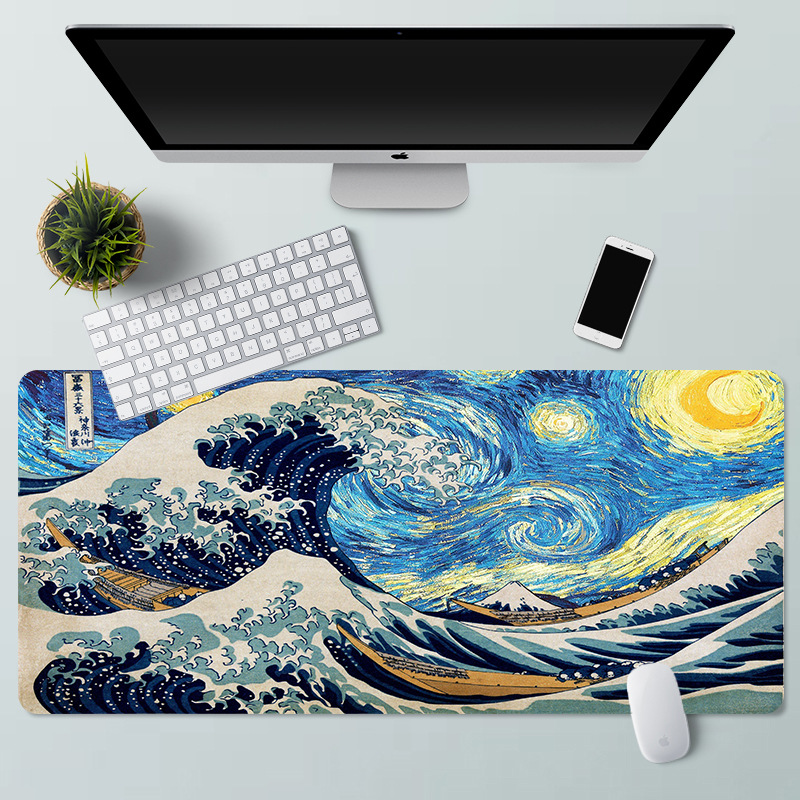 Alfombrilla de ratón paisaje pintura al óleo Van Gogh arte estera de escritorio de la computadora de gran tamaño estera de escritorio de bloqueo de precisión estera antideslizante
