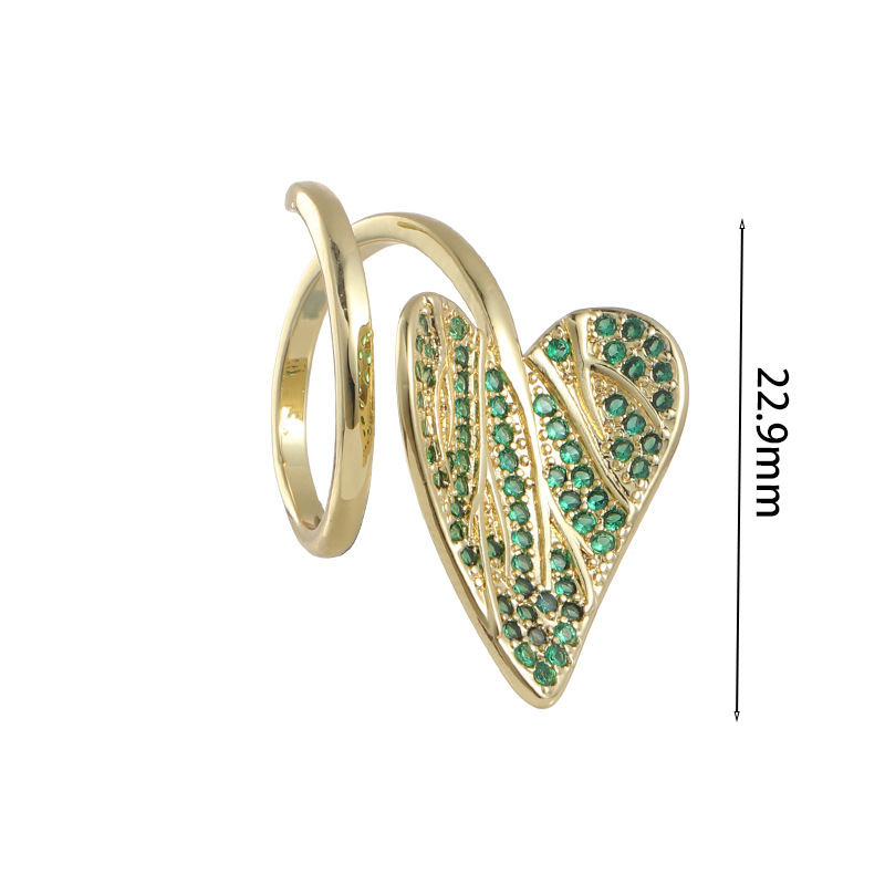 Simple Style Leaves Copper Inlay Zircon Rings 1 Piece