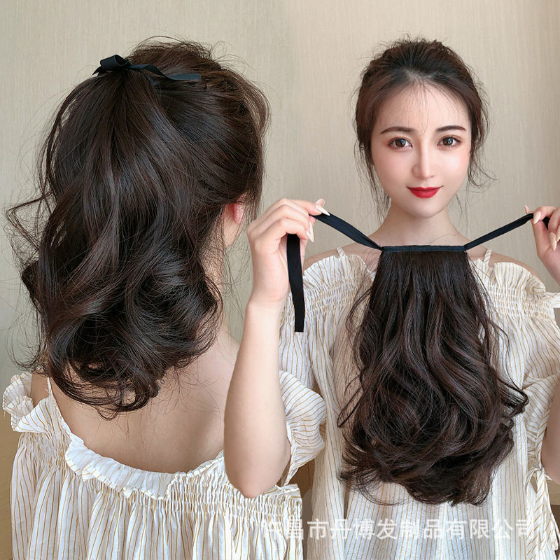 Wig Female Ponytail Artificial Hair Strap-On Rabbit Ponytail Short Curly Hair Pear Blossom Curly Women's Wig Braid Low Ponytail