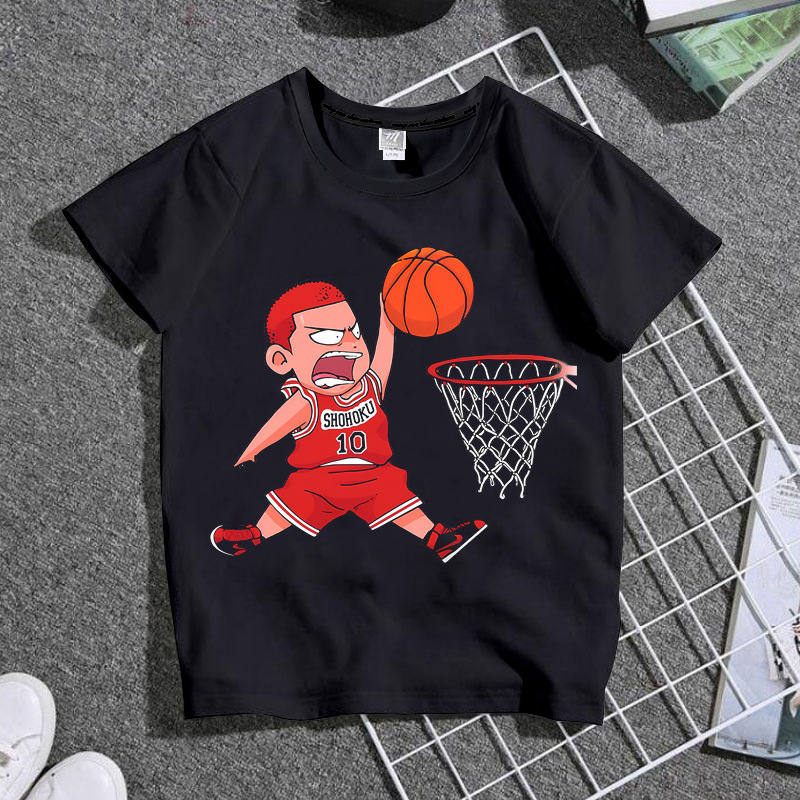 Summer Cartoon Cute Style Slam Dunk Master Sakuragi Hanamichi Dunk Boys and Girls Children's Short-Sleeved Tops Parent-Child Wear
