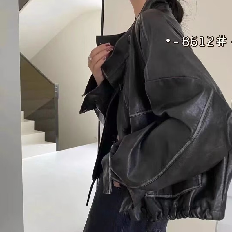 爆款2025春秋新款港风复古PU衣外套女设计感下摆抽绳通勤皮衣夹克|undefined