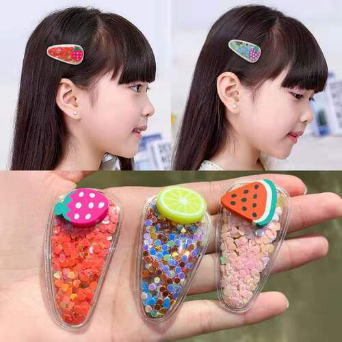 Korean Fresh Color Flowing Sand Transparent Children's Fruit Hair Clip PVC Edge Clip Baby Frizzy Hair BB Side Clip Hair Accessory