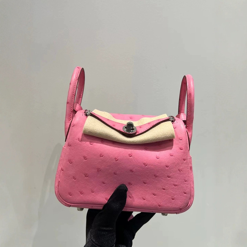 South African Kk Imported Ostrich Leather Lindy Mini Women's Bag Single Shoulder Crossbody Hand-Sewn Beeswax Thread European and American Fashion Simple Trendy South African Kk Imported Ostrich Leather Lindy Mini Women's Bag Single Shoulder Crossbody Hand-Sewn Beeswax Thread European and American Fashion Simple Trendy