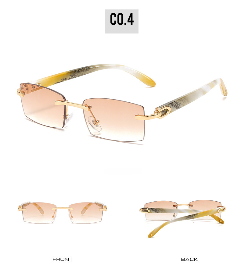 2021 Neue rahmenlose Sonnenbrille in Box, europäische und amerikanische Mode, Hornbesatzbrille, personalisierte Sonnenbrille in Geleefarbe für Frauen_voghion.com