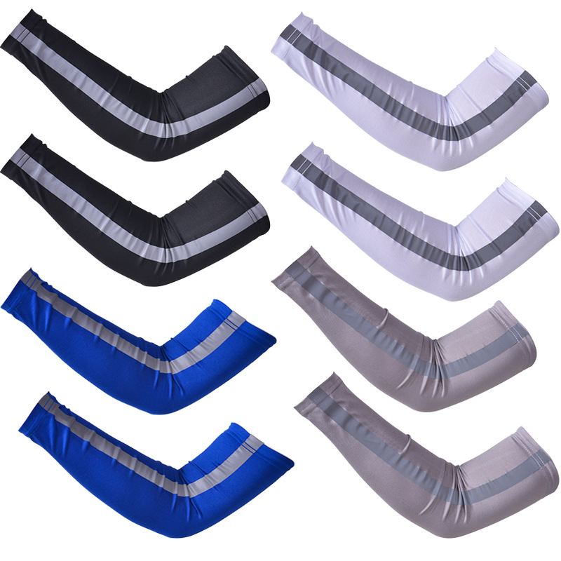Summer Sunscreen Milk Silk Ice Sleeves Blocking UV Ultra-violet Reflected Strips Outdoor Solid Color Sleeve Guards Night Run Sports Gear