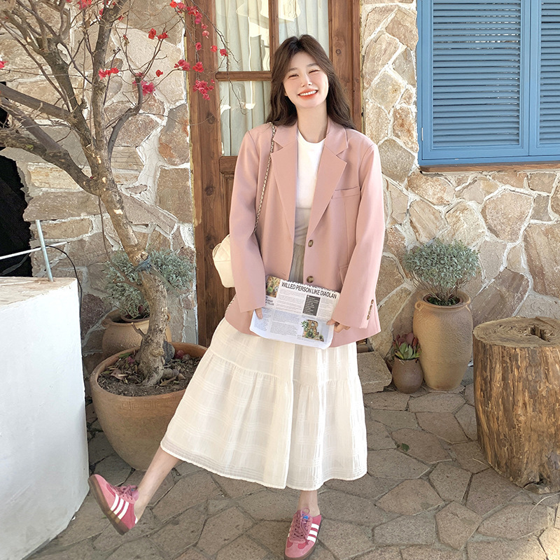 粉色西装外套女2025春秋新款韩系宽松显瘦气质今年流行小个子西服|undefined