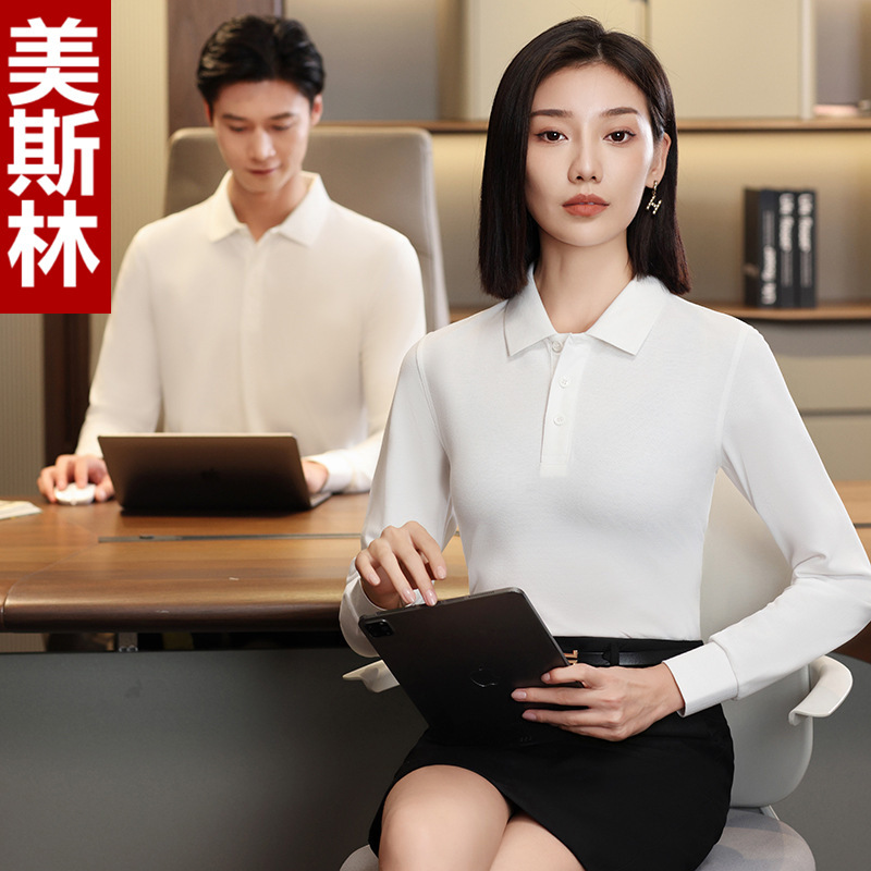 210g horse cotton beaded polo shirt lapel long sleeve T-shirt split solid color advertising shirt overalls printing embroidery