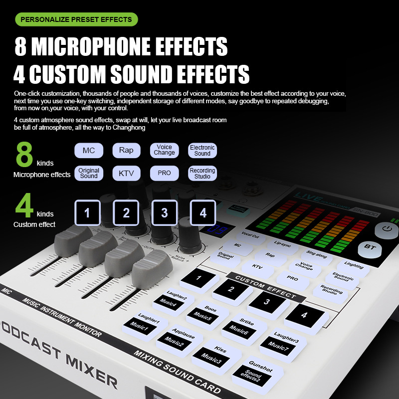 La tarjeta de sonido móvil para transmisión en vivo admite acompañamiento Bluetooth, fuente de alimentación de 48V, reducción inteligente de ruido, transmisión digital OTG para instrumentos, versión en inglés.