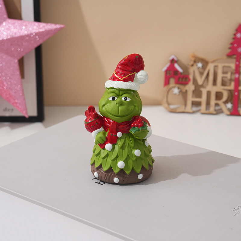 国境を越えたクリスマスグリンチの祝祭、緑の毛皮の雪だるま、クリスマスデコレーション、家庭用樹脂製置物、かわいい工芸品|undefined