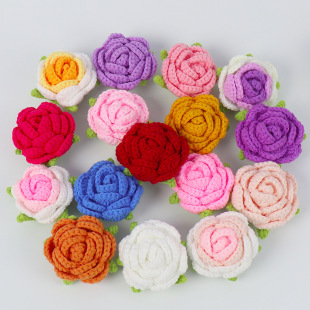 Wool rose head wholesale hand-crocheted simulated flower knitting bouquet flower head clothing accessories manufacturer direct sales