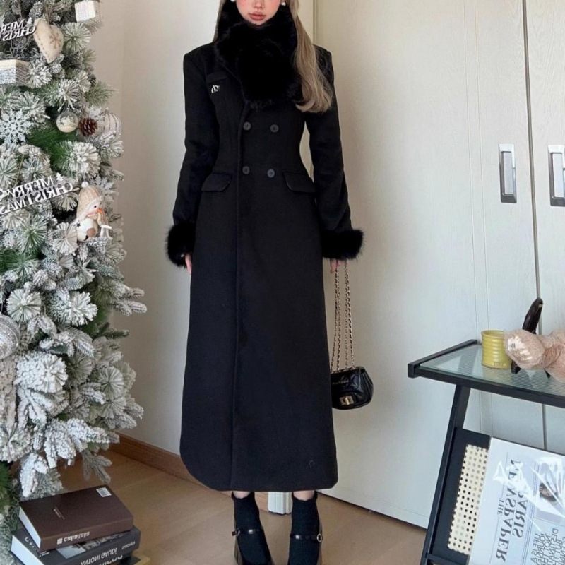 Miss HiimDai Liuyang C- position daughter wears an hourglass waist-tight long woolen cloth coat